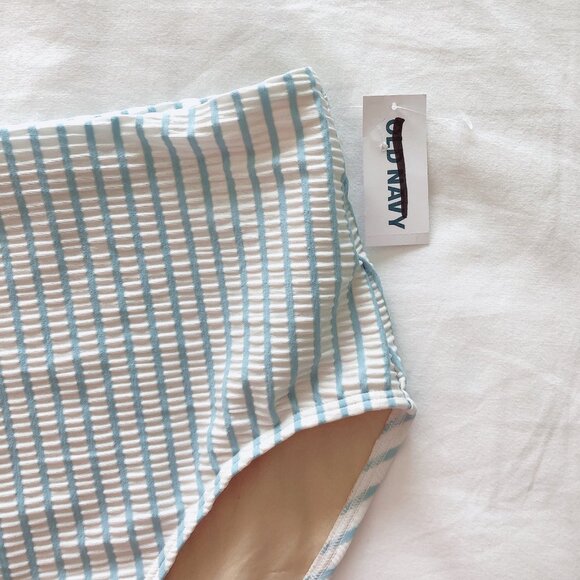 Old Navy bikini bottoms MED blue stripe high rise & high cut New with tags! - Picture 4 of 9